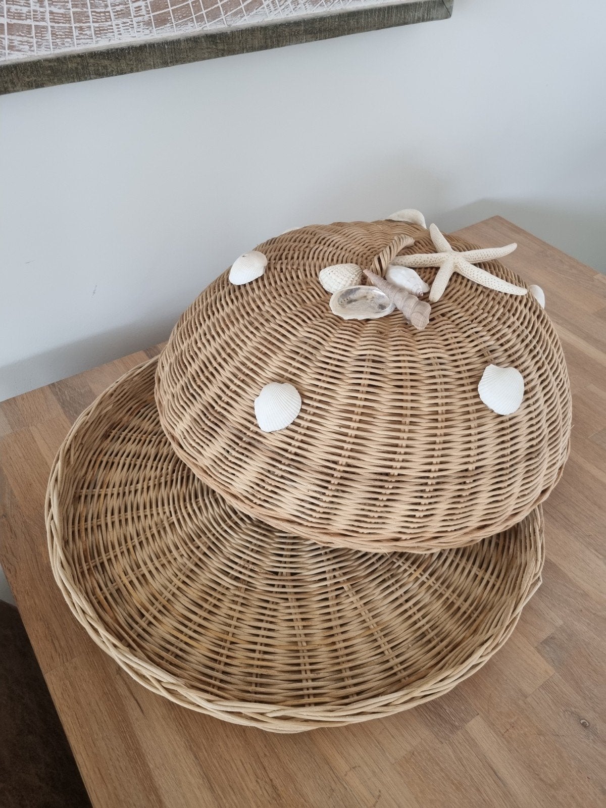 Rotan afdekschaal / stolp / vliegenkap zomers., Huis en Inrichting, Met deksel, Schaal, Rond, Ophalen of Verzenden