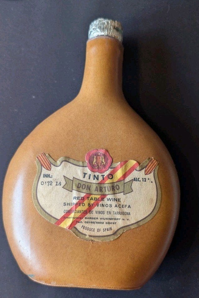 Vintage Tinto Don Arturo Wijnfles in Leren Hoes, Ophalen of Verzenden