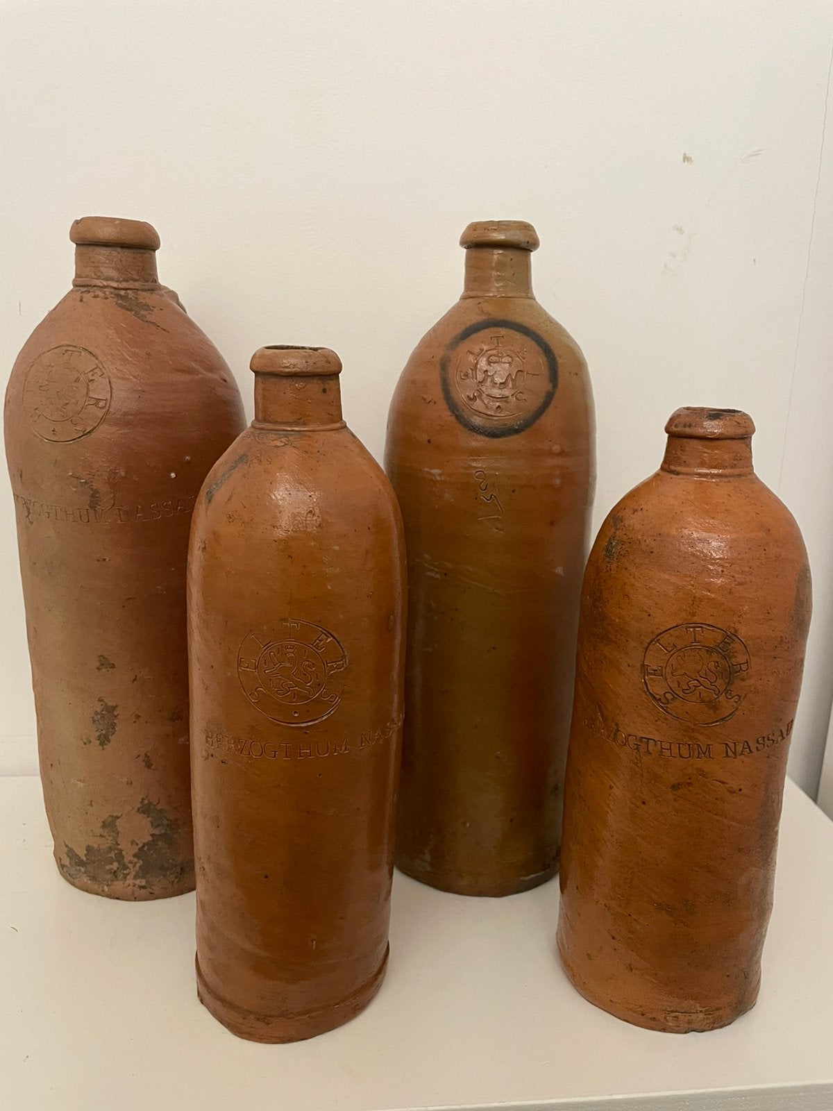 4 Mineraalflessen | SELTERS Herzogthum Nassau | 1830-1865, Ophalen of Verzenden