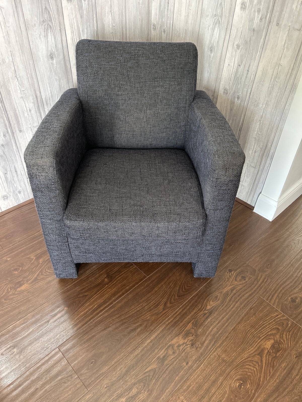 Comfortabele grijze fauteuil, Ophalen, Gebruikt, Stof, 75 tot 100 cm