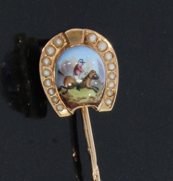 Paard en Jockey 14k gouden antieke broche speld fraai