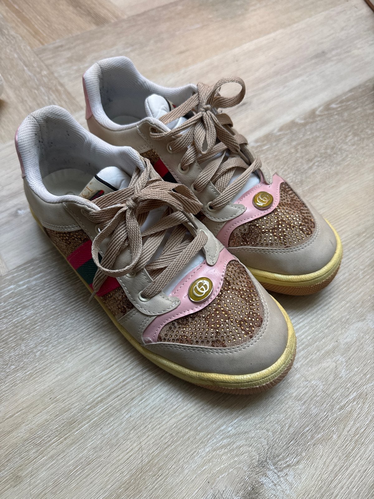 Dames Sneakers Maat 39 - Beige/Roze met Glitter, Ophalen of Verzenden, Gedragen, Beige, Sneakers of Gympen