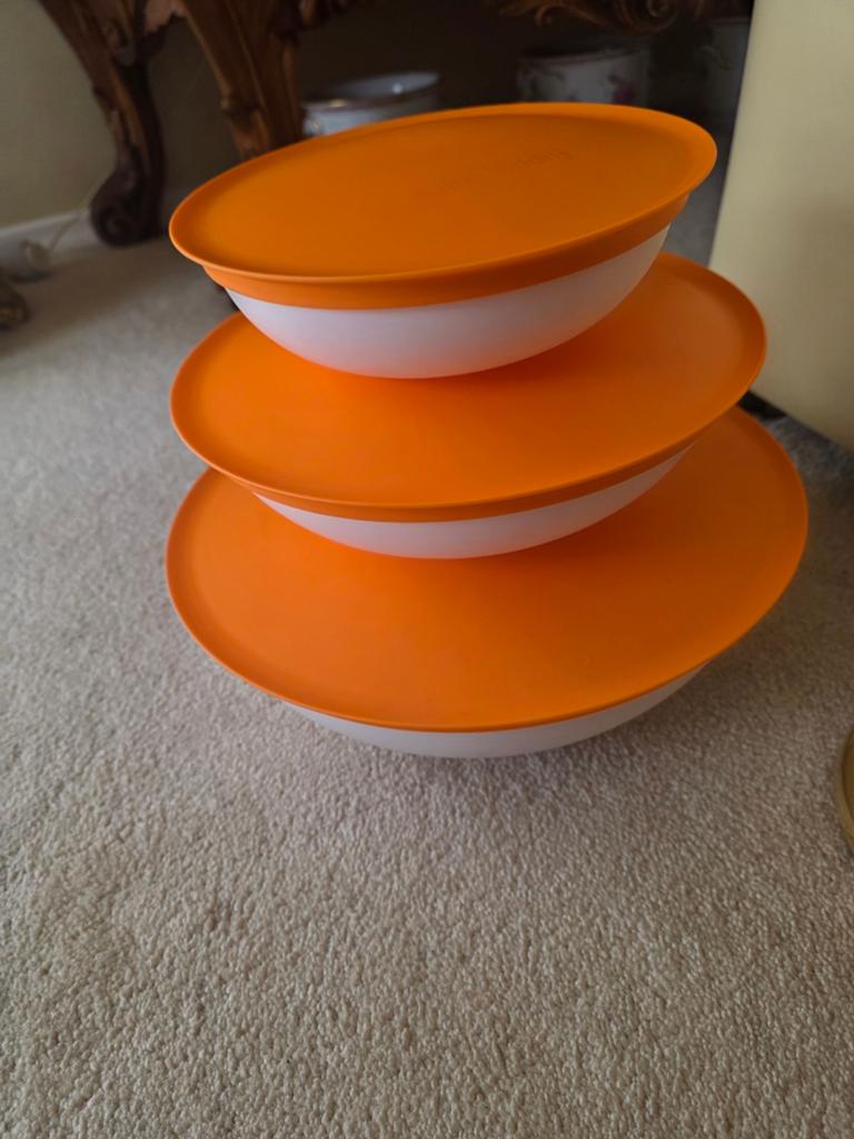 Tupperware Allegra Schalen Set - Oranje/Wit, Ophalen of Verzenden, Zo goed als nieuw, Oranje, Schaal