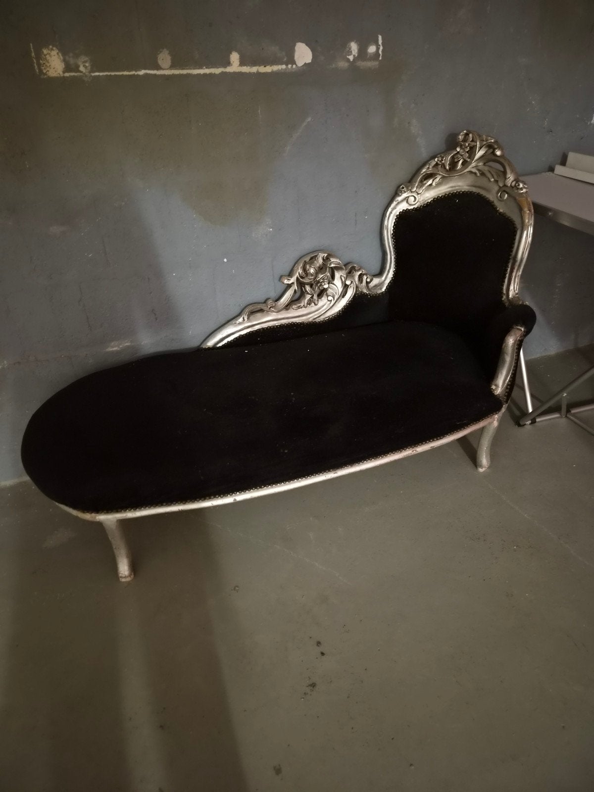 Elegante chaise longue in barokstijl - zwart fluweel, Huis en Inrichting, Ophalen, Gebruikt, Eenpersoons, 75 tot 100 cm
