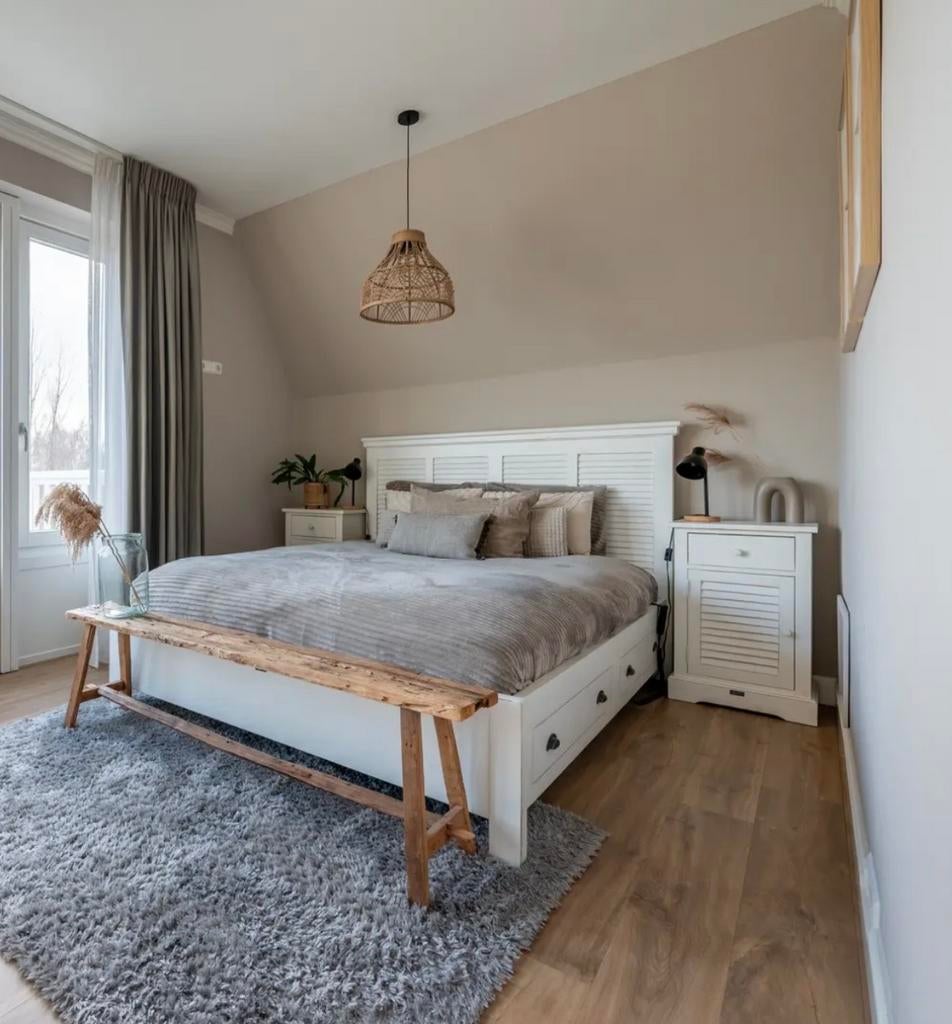 Tweepersoonsbed wit met hoofdbord, Ophalen, Gebruikt, Wit, Tweepersoons