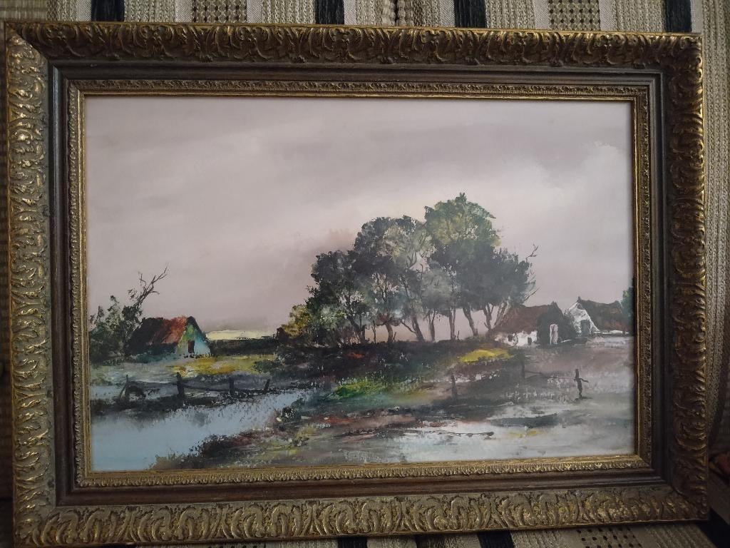 Schilderij achter glas met brocante lijst, Ophalen