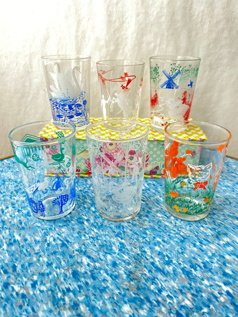 Vintage limonade glazen jaren 60 glaasjes, Set van 6, France, Verzamelen, Ophalen of Verzenden, Zo goed als nieuw, Overige typen