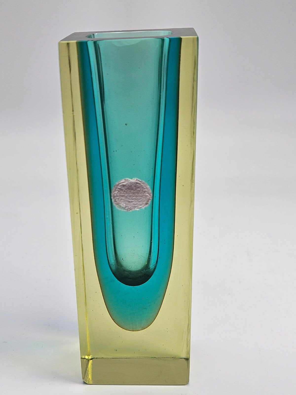 Murano Sommerso Vaas - Groen/Geel Glas, Ophalen of Verzenden