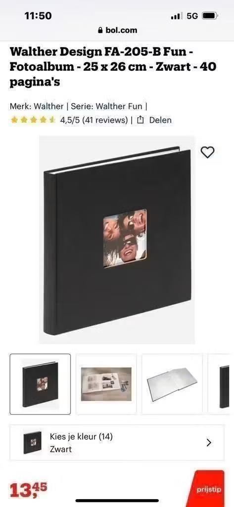 ZGAN! Walter design fotoalbum zwart 40 pagina’s €4,99, Ophalen of Verzenden, Zo goed als nieuw