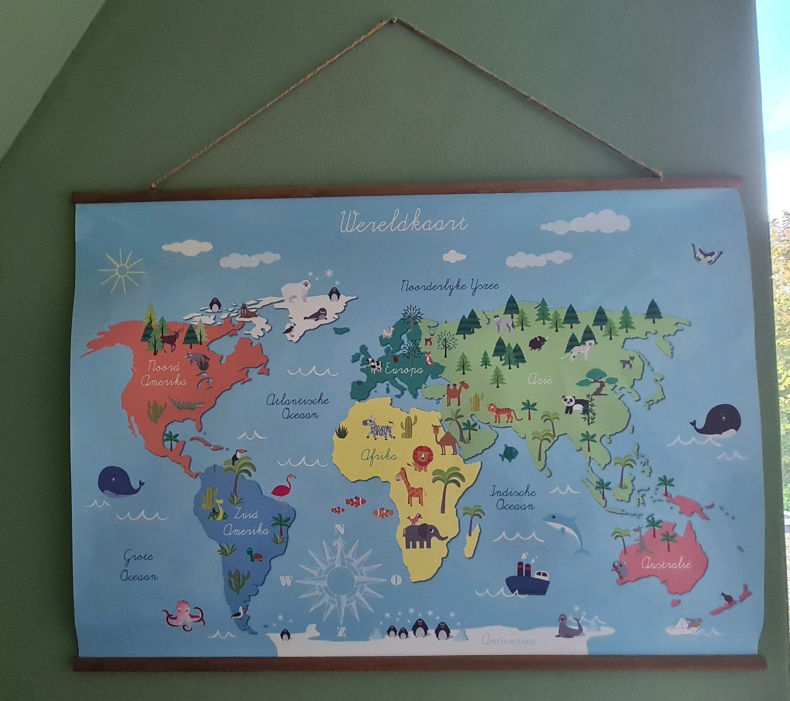 Wandplaat poster houten latjes wereldkaart, Ophalen, Zo goed als nieuw, Ophangbaar, Wanddecoratie