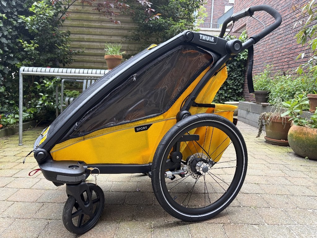 Thule Chariot Sport 1 Kinderkar - Geel, Ophalen, Opvouwbaar, 20 tot 40 kg, Zo goed als nieuw