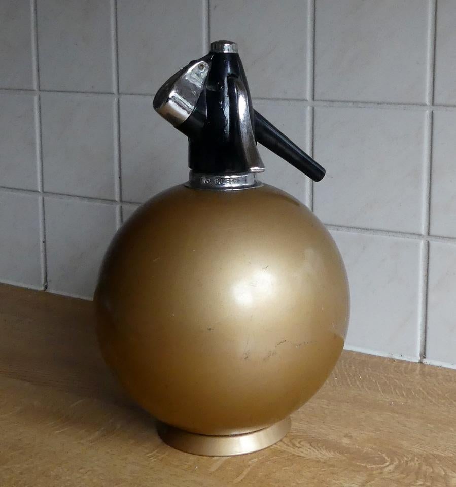 Vintage siphon goud spuitwaterfles Sparklets England sifon, Goud, Ophalen of Verzenden, Metaal, Overige typen