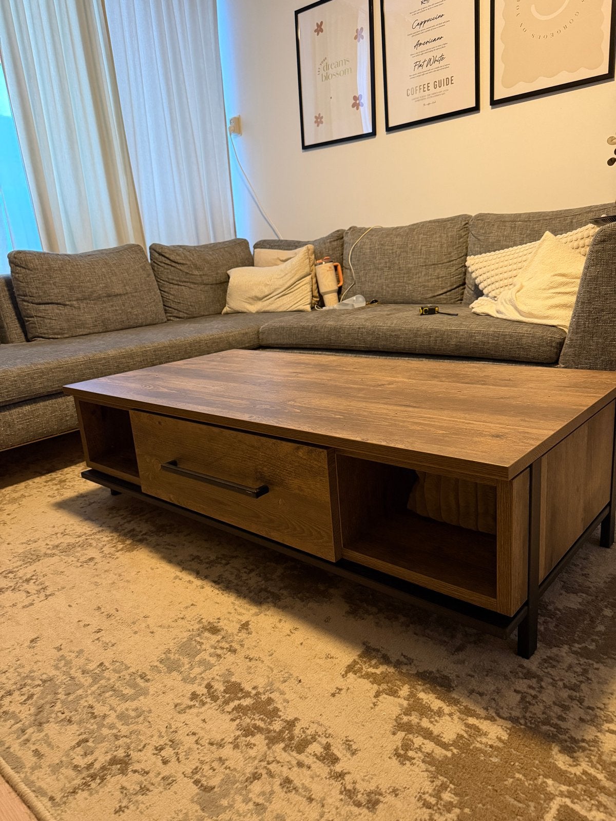 Lamulux Mokka Salontafel met Lade en Open Vakken, Huis en Inrichting, Ophalen, 100 tot 150 cm, 50 tot 100 cm, Zo goed als nieuw
