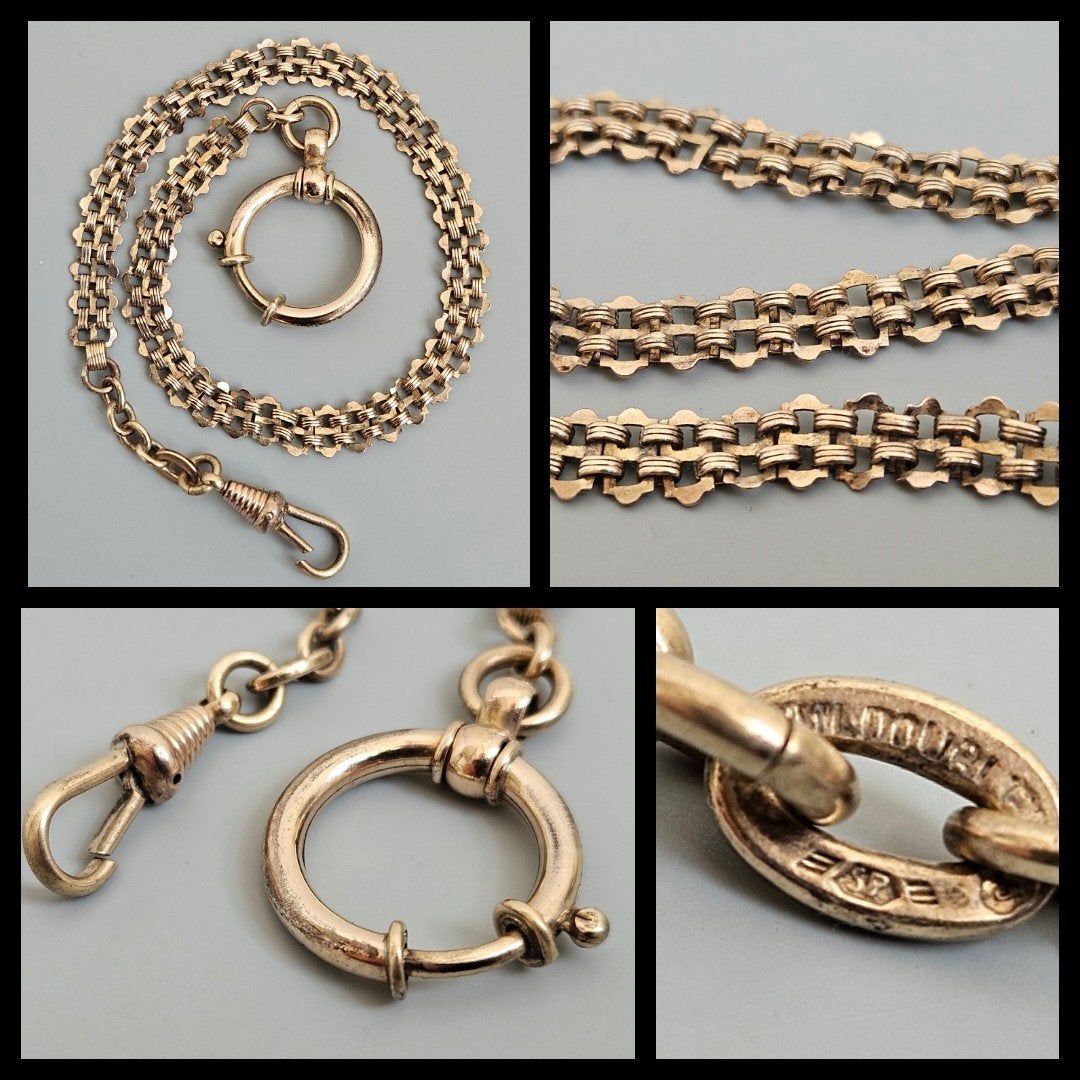 Antiek zakhorloge,  horlogeketting,  doublé, 28 cm lang, Ophalen of Verzenden, Overige materialen, Ketting, Verguld