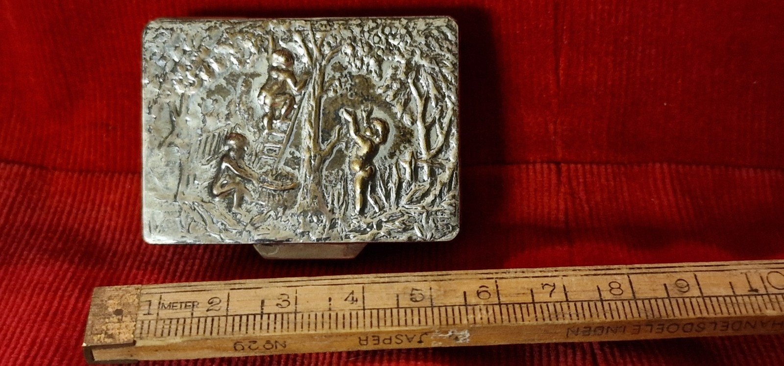 Antiek Zilveren Pillendoosje 800 Duits - Putti Druivenoogst, Antiek en Kunst, Ophalen of Verzenden, Zilver