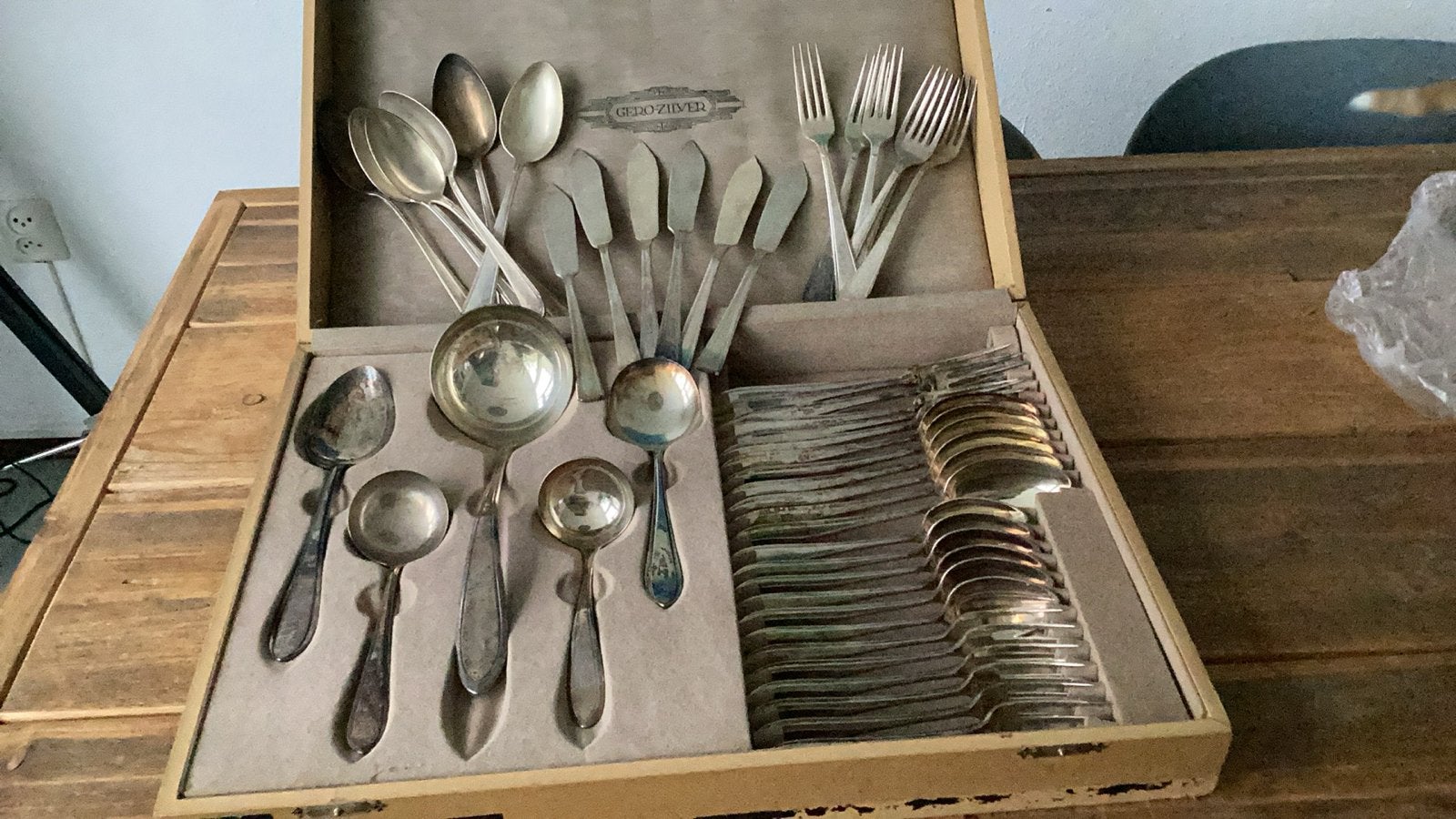 Vintage Gero-Zilver Bestekset in Kist 47 delig, Antiek en Kunst, Ophalen of Verzenden