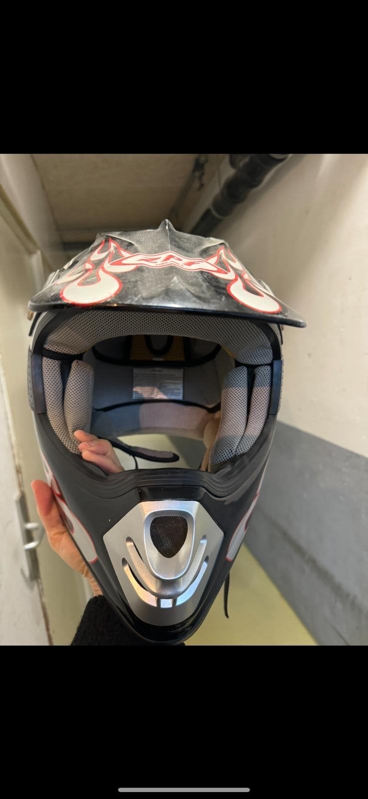 Motorcrosshelm Zwart met Vlammen - Maat L (59-60), Ophalen, Tweedehands, Heren, Overige typen