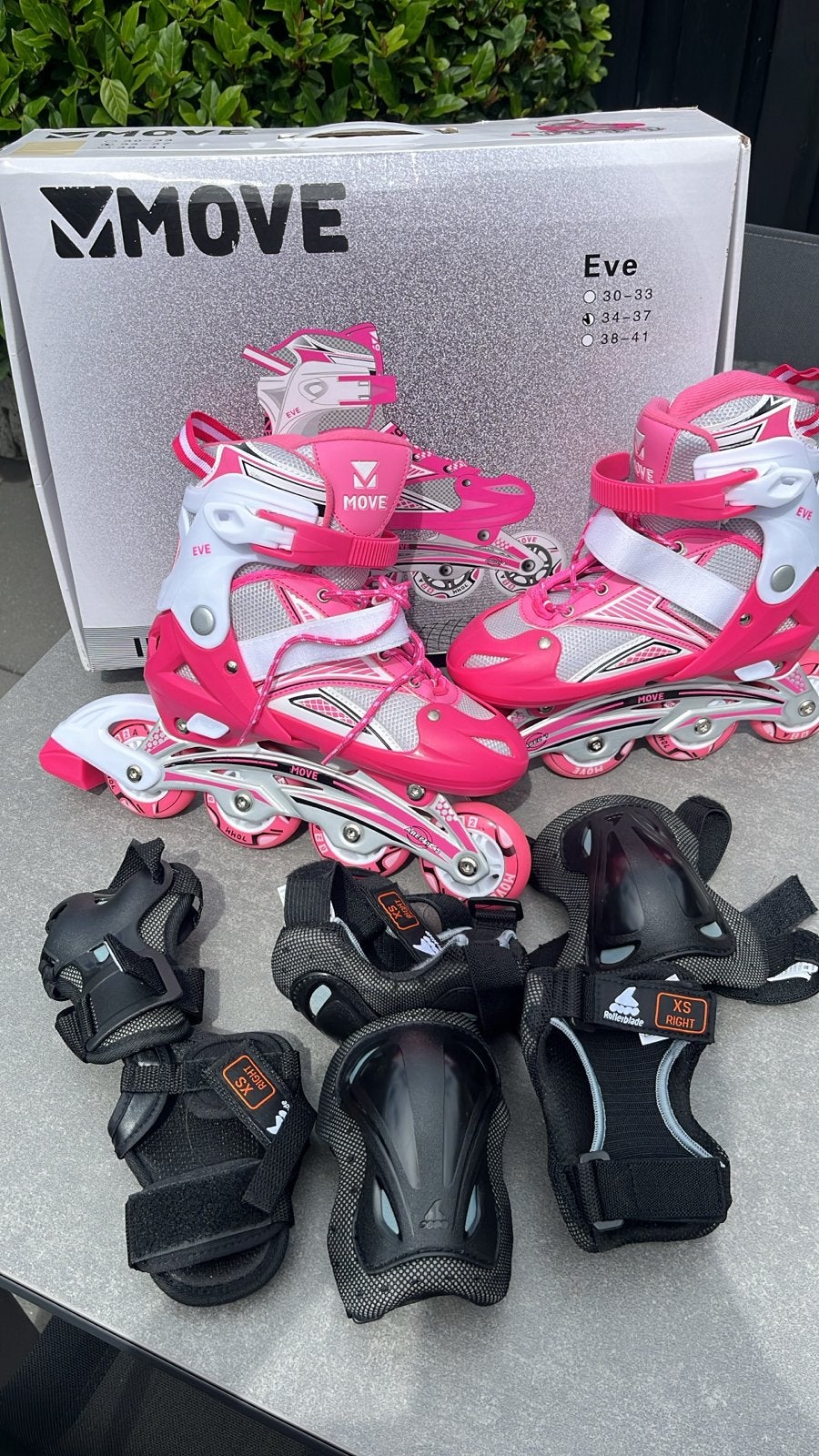 Roze Move Eve verstelbare inline skates met bescherming, Ophalen, Verstelbaar, Zo goed als nieuw, Kinderen