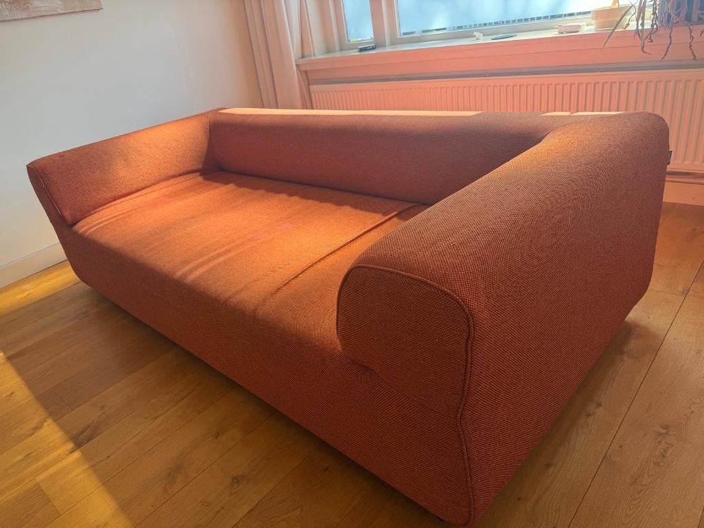 Bank oranje bruin 2-3 zits, Ophalen, Gebruikt, Tweepersoons, 75 tot 100 cm