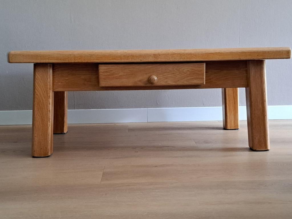 Massief eikenhouten salontafel met lade, Huis en Inrichting, Tafels | Salontafels, Gebruikt, 100 tot 150 cm, Eikenhout, Rechthoekig