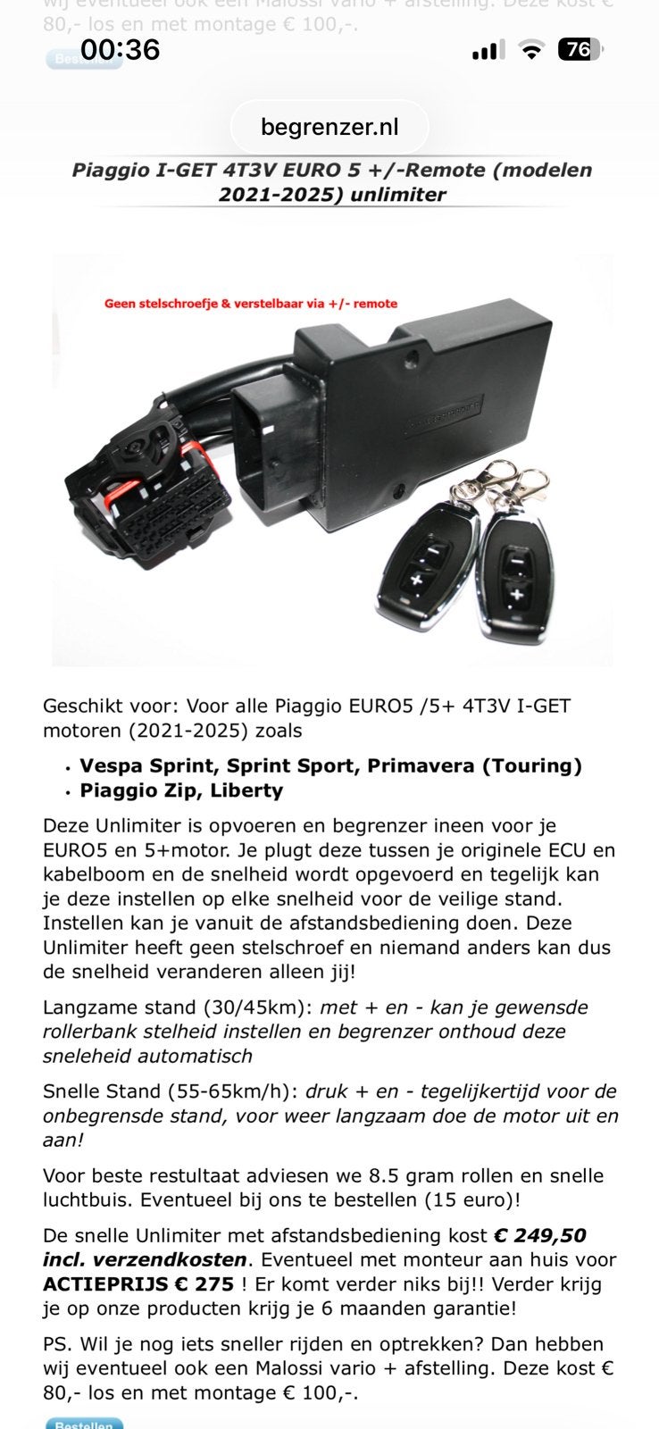 Begrenzer EURO5 /5+ 4T3V I-GET motoren (2021-2025), Ophalen of Verzenden, Zo goed als nieuw, Benzine