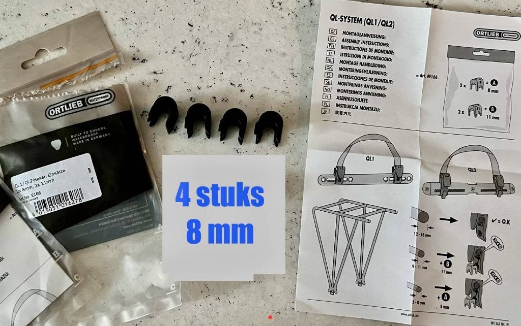 ORTLIEB QL1/QL2  inzetstukken 8 mm – 4 stuks – NIEUW, Ophalen of Verzenden, Nieuw, Ortlieb