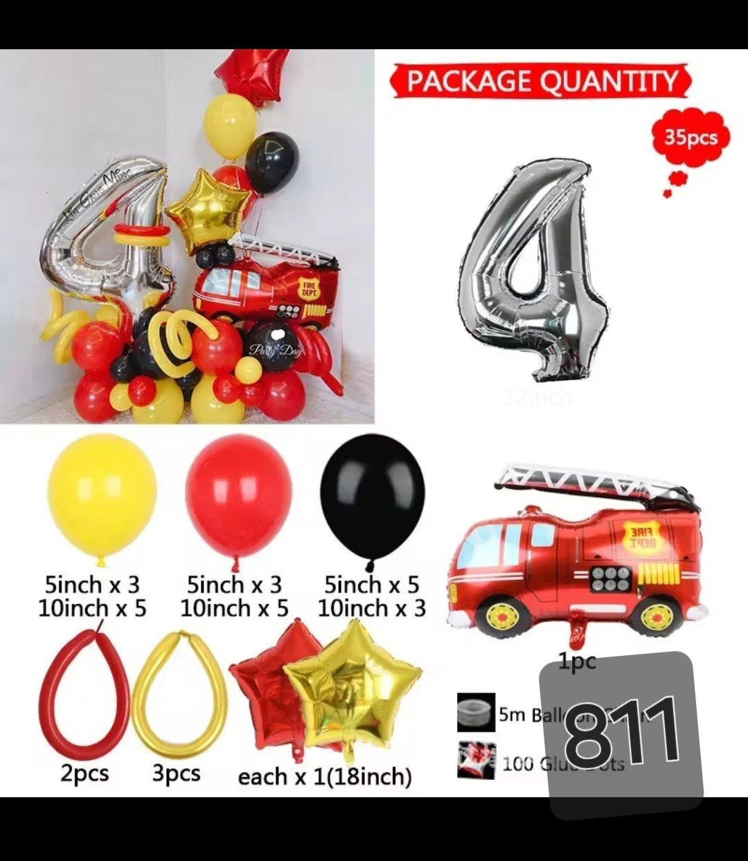 Nieuw Brandweer Thema Ballon Decoratie Set - 35 stuks, Ophalen of Verzenden, Nieuw, Versiering, Verjaardag