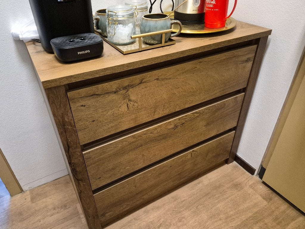 Lade kast Vedde met 3 lades  donker eiken kleur, Ophalen, Gebruikt, 50 tot 100 cm, Minder dan 100 cm