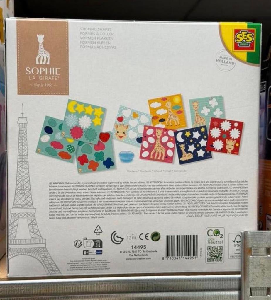 SES Sophie la Girafe Vormen plakken 6 kaarten + vingerlijm, Nieuw, Ophalen of Verzenden, H, H