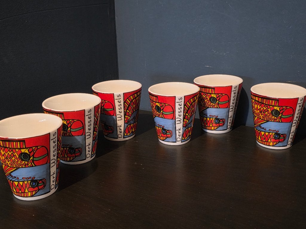 Derk Wessels Schoonhoven Keramiek bekers set van 6, Overige merken, Keramiek, Ophalen of Verzenden, Zo goed als nieuw