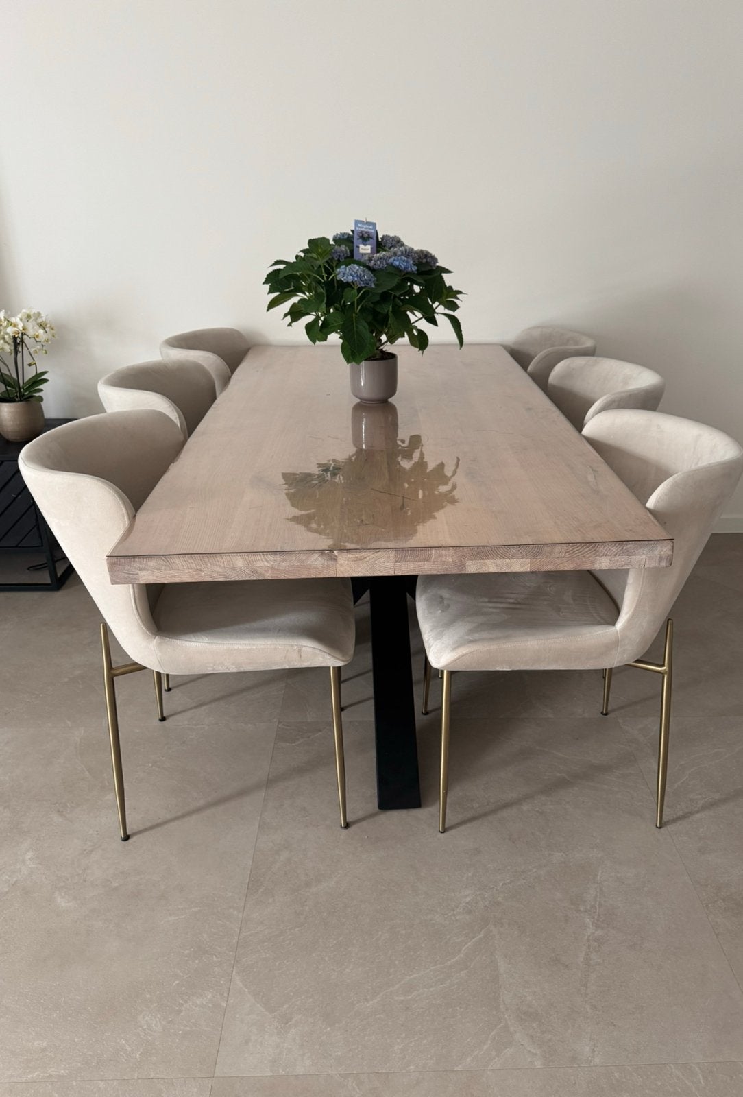 Zitmaxx eiken beige tafel 180 cm met zwarte poten, Zo goed als nieuw, 150 tot 200 cm, Rechthoekig, 50 tot 100 cm
