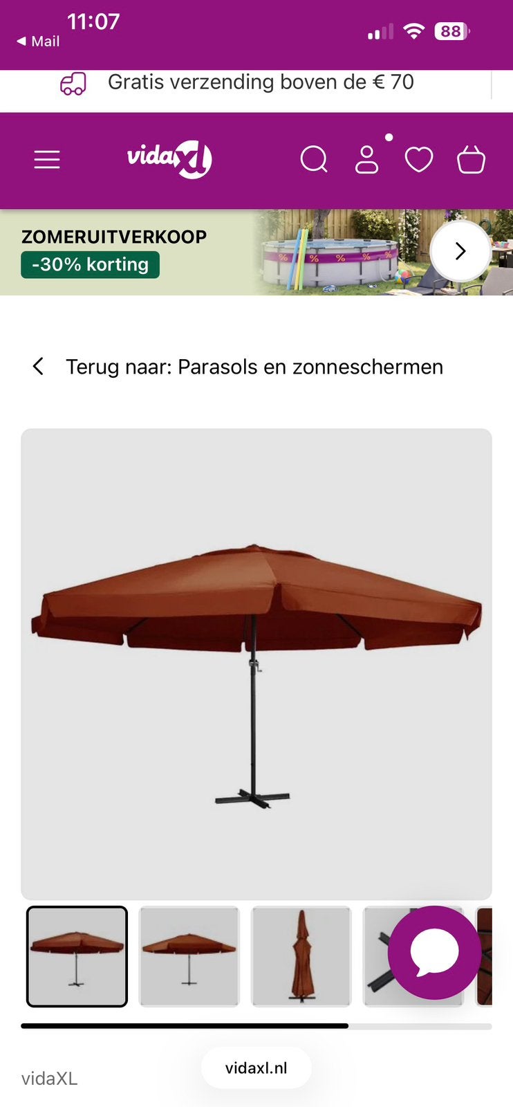 Parasol 600cm, Ophalen, Nieuw