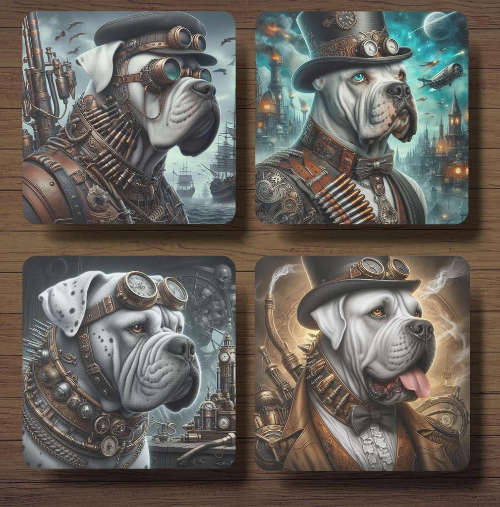 Argentijnse Dog Steampunk onderzetters met houder, Ophalen of Verzenden, Nieuw, Glas of Kopje