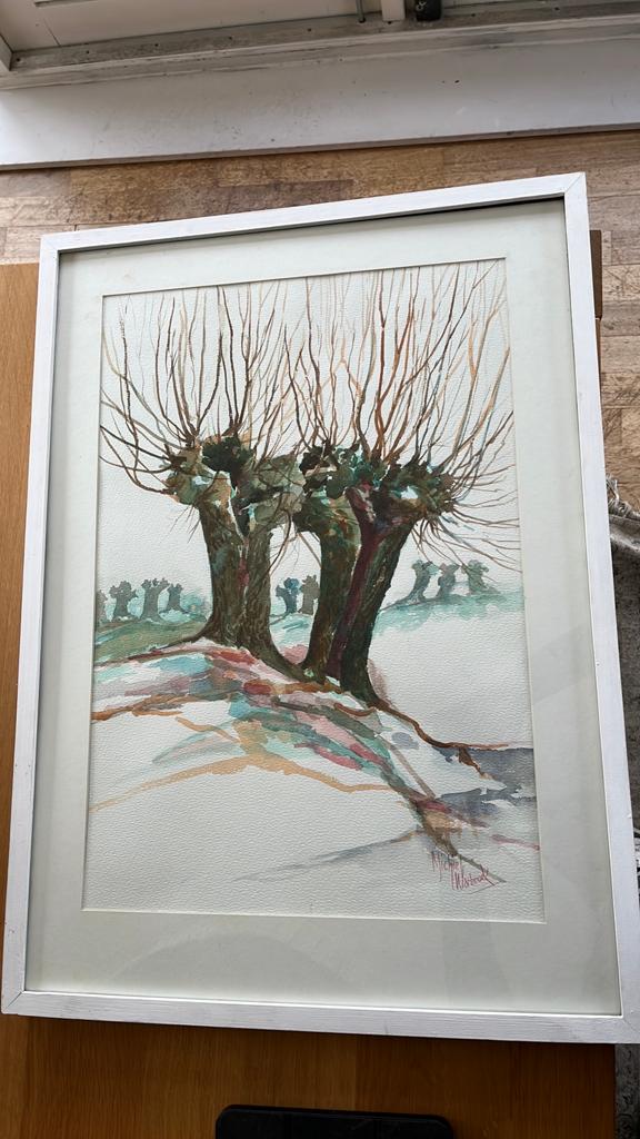 Schilderij met knotwilgen, 73x53 cm, lijst kleine aandacht, Antiek en Kunst, Ophalen
