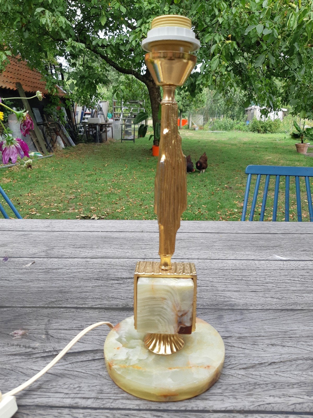 Vintage Lampenvoet met Marmer en Messing Details, Ophalen of Verzenden