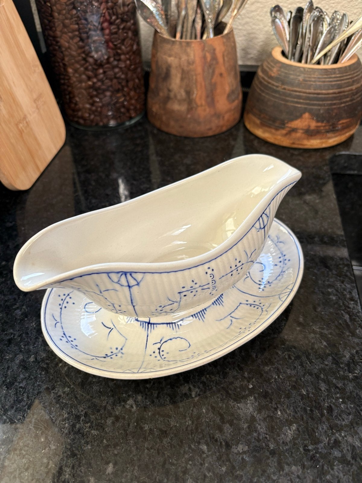 Brocante Sauskom met vaste onderschotel - Saks Copenhagen, Ophalen of Verzenden