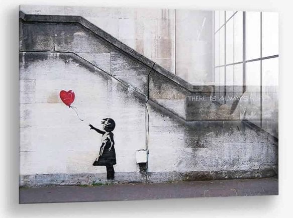 Glasschilderij The Floating Love 80x120 met lijst, Ophangklaar, Overig onderwerp, Glas, Ophalen of Verzenden