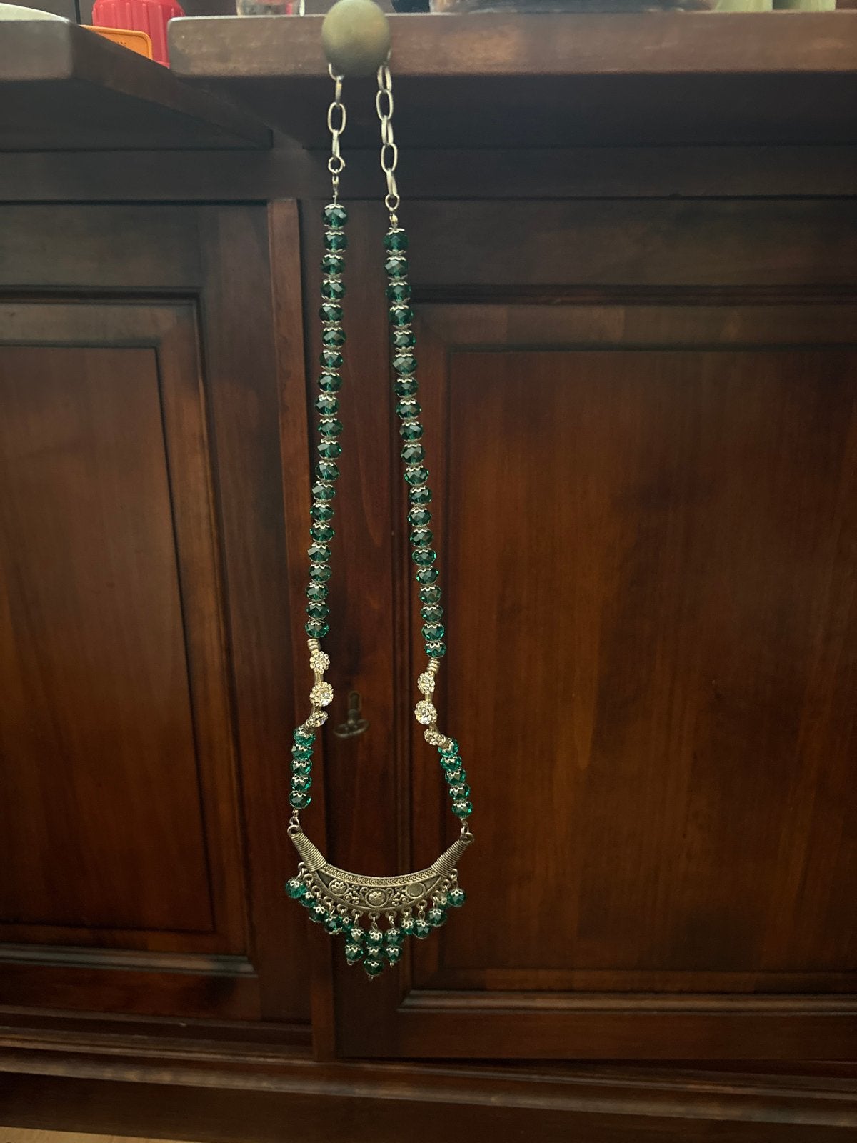 Vintage Groene glas Kralen Ketting met staal, Met kristal, Overige materialen, Ophalen of Verzenden, Zo goed als nieuw