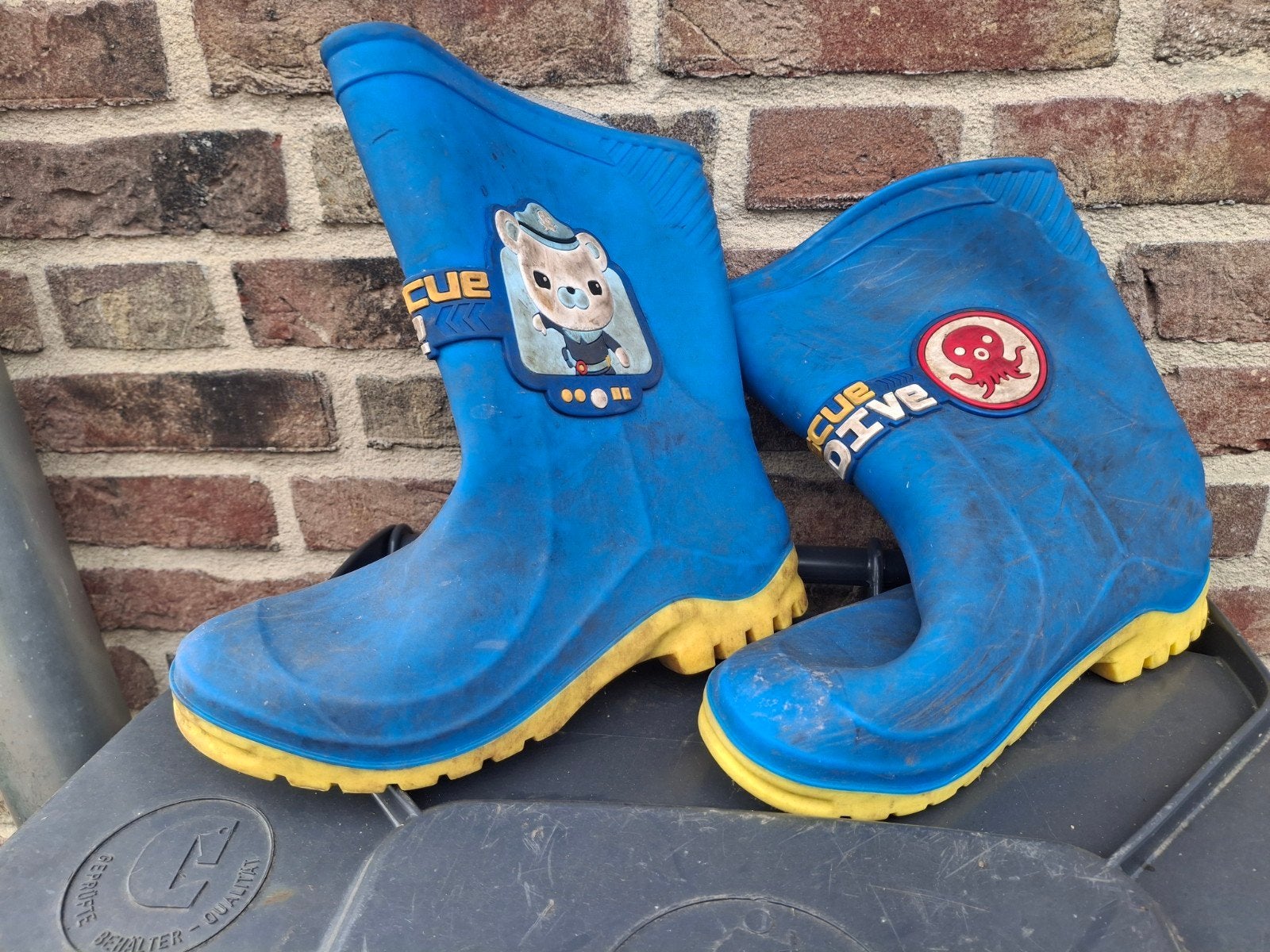 Blauwe kinder regenlaarzen met leuke opdruk, Ophalen, Gebruikt, Jongen of Meisje, Laarzen
