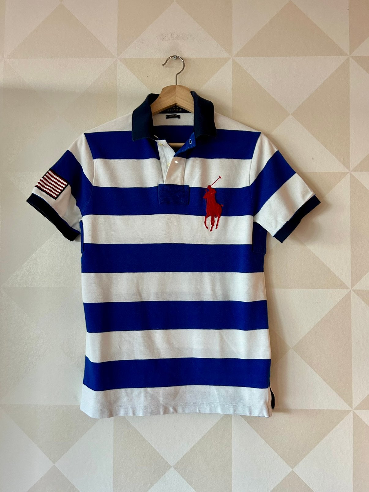 Ralph Lauren polo wit blauw big pony S/36, Kleding | Dames, Blauw, Ophalen of Verzenden, Zo goed als nieuw, Korte mouw