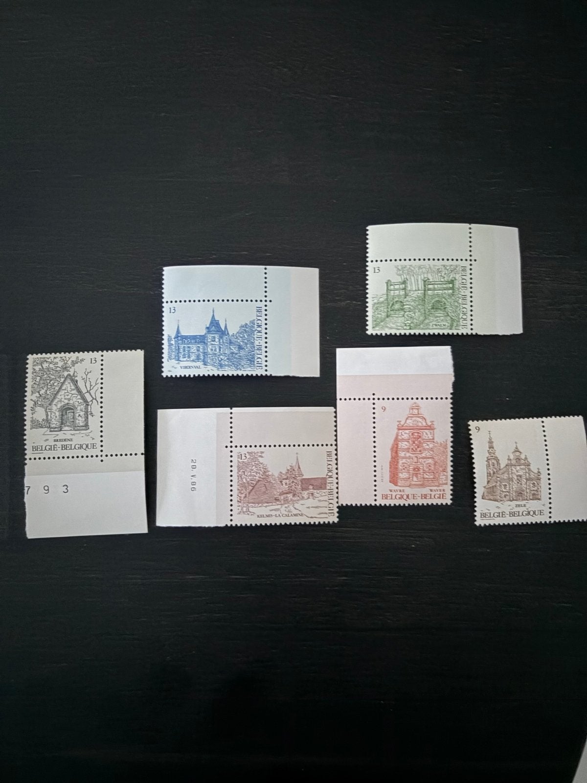 Set van 6 Belgische postzegels met gebouwen, Ophalen of Verzenden
