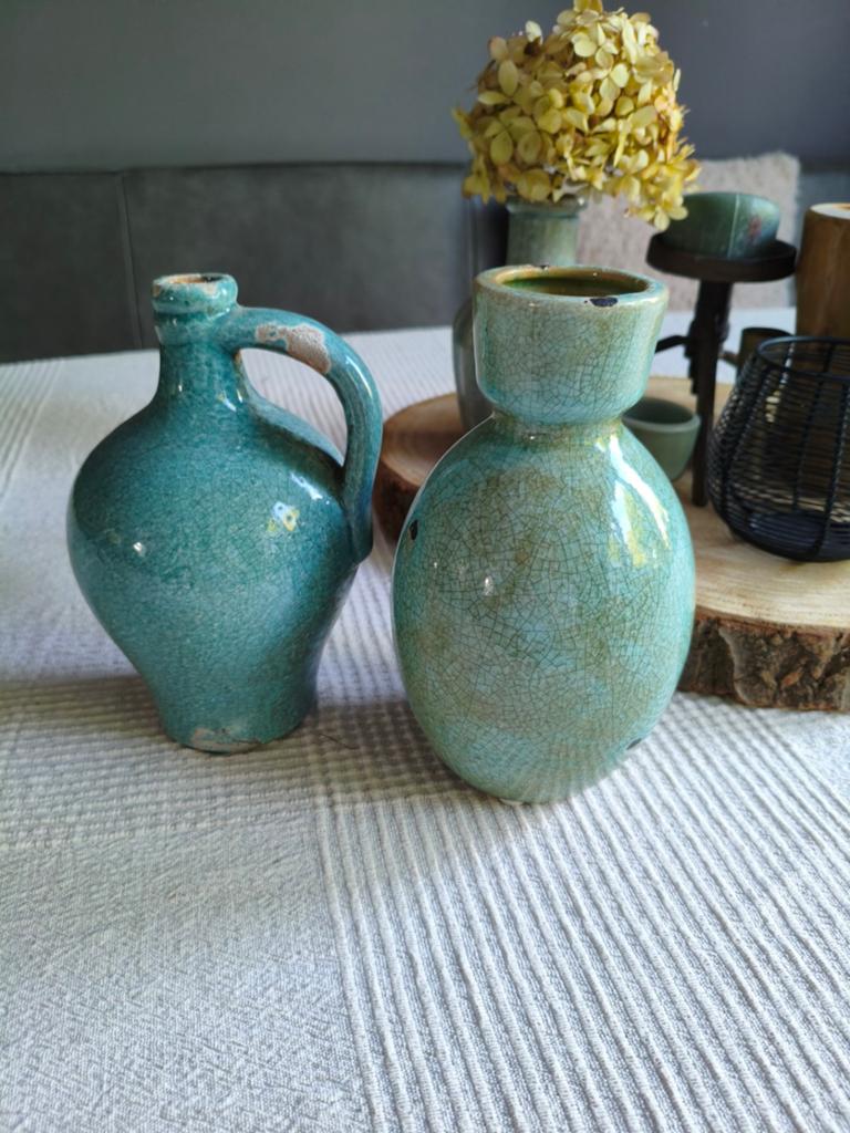 Set van 2 turquoise craquelé vazen - PTMD Collection, Ophalen of Verzenden