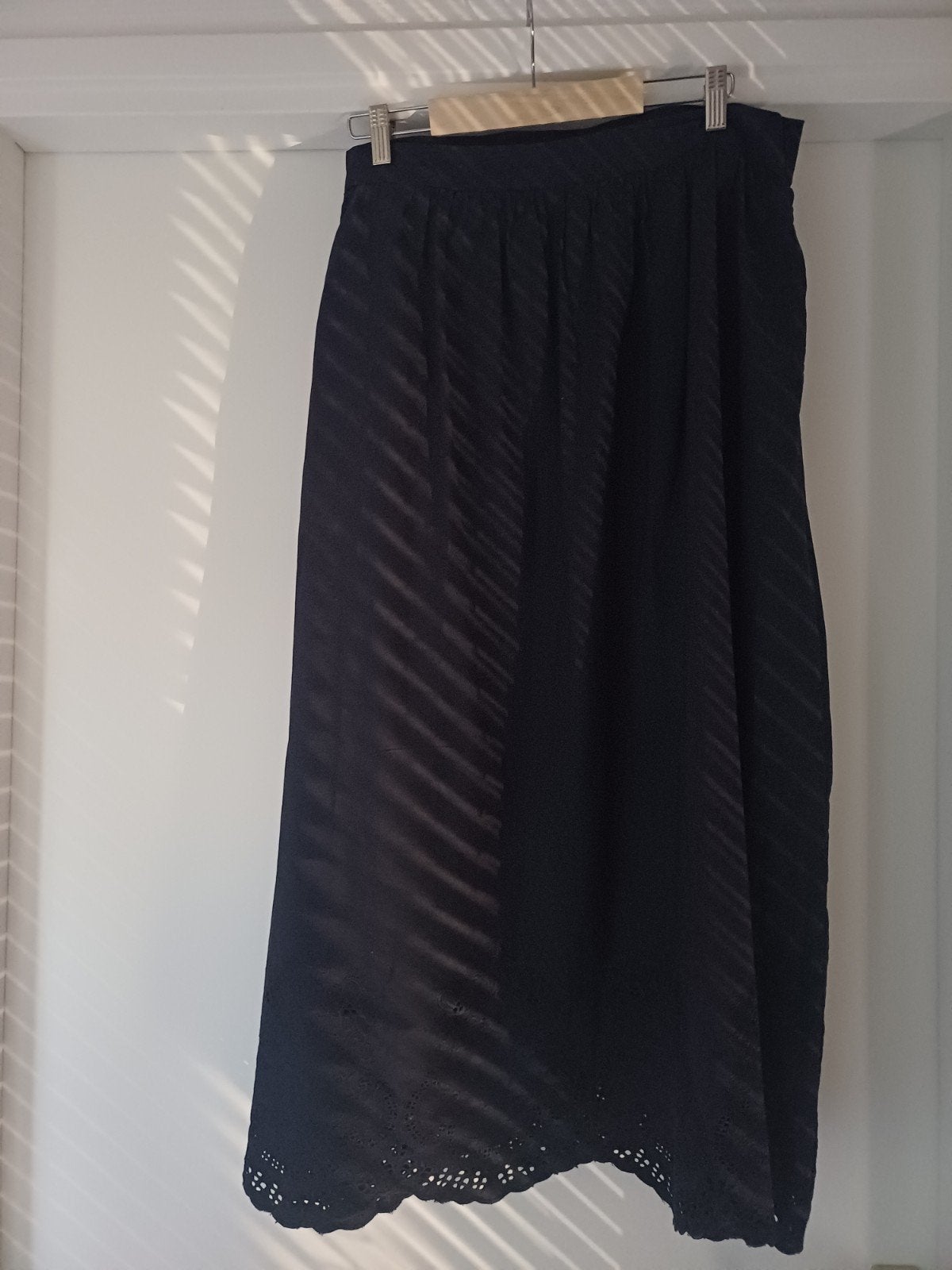 Purdey donkerblauwe katoenen rok met brocante onderzijde, Maat 38/40 (M), Blauw, Ophalen of Verzenden, Zo goed als nieuw