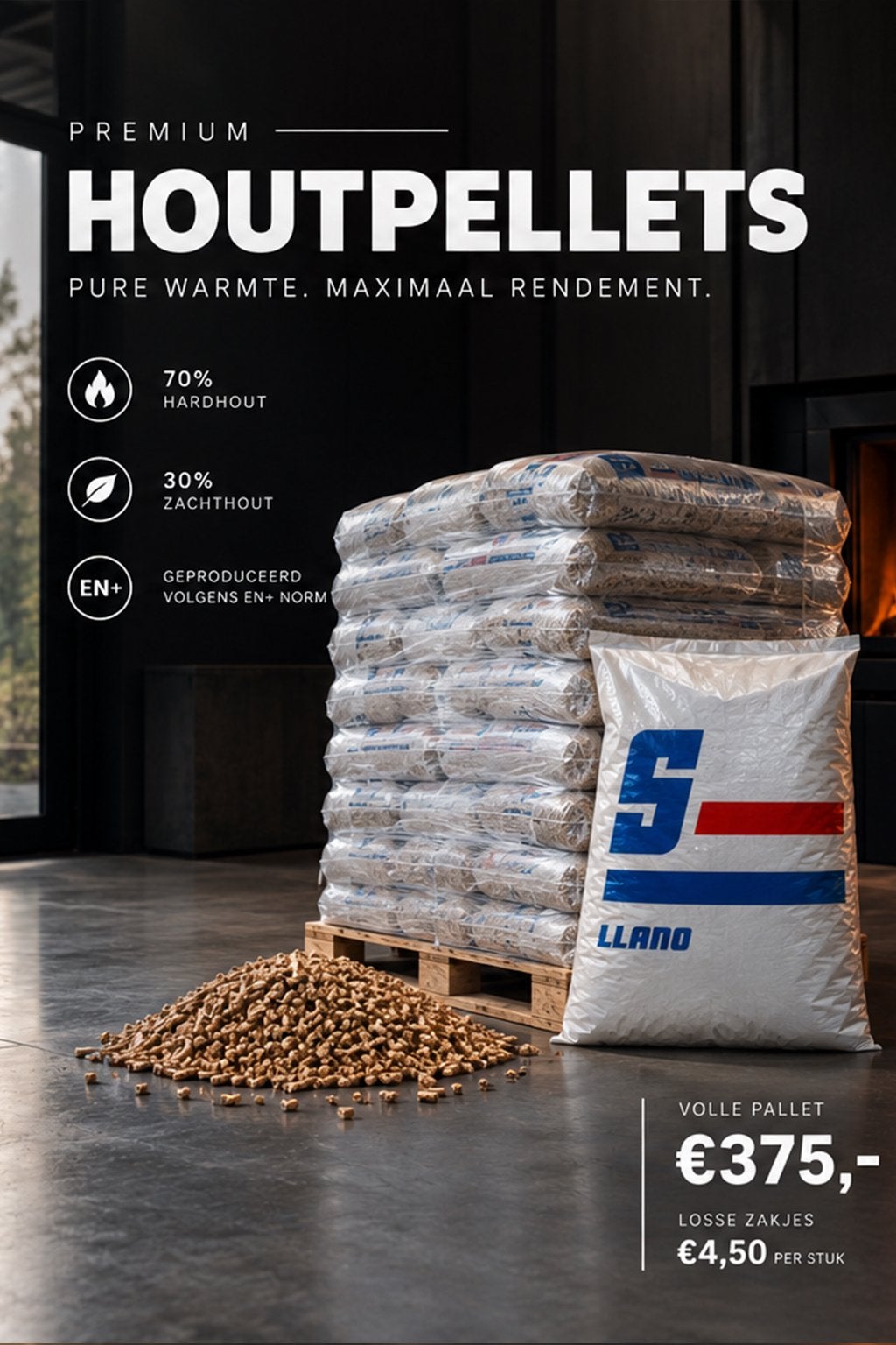 Houtpellets / Pelletkorrels Te Koop, Ophalen, Zo goed als nieuw, Steenwol, 15 m² of meer