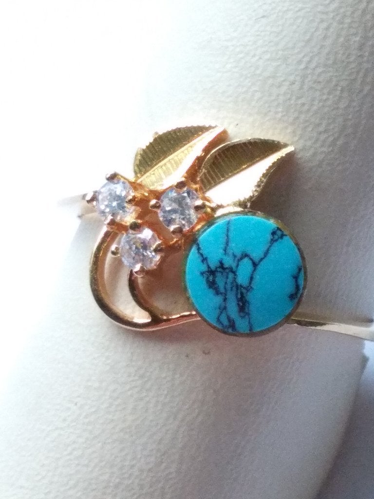 geelgouden RING maat 17,5 met Turkoois en 3 witte Saffieren, Sieraden, Tassen en Uiterlijk, Geel, Ophalen of Verzenden, Zo goed als nieuw