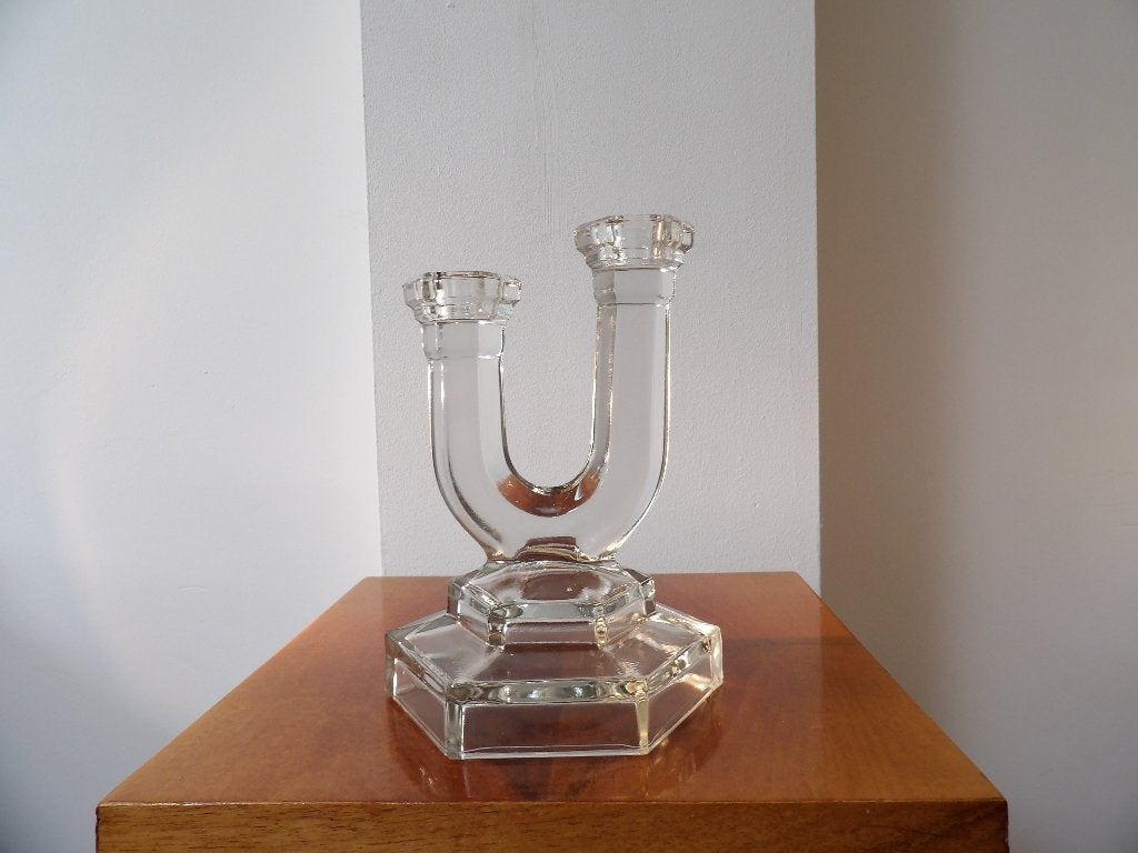 Art Deco Kandelaar Walther & Sohne, transparant glas, Ophalen of Verzenden, Glas
