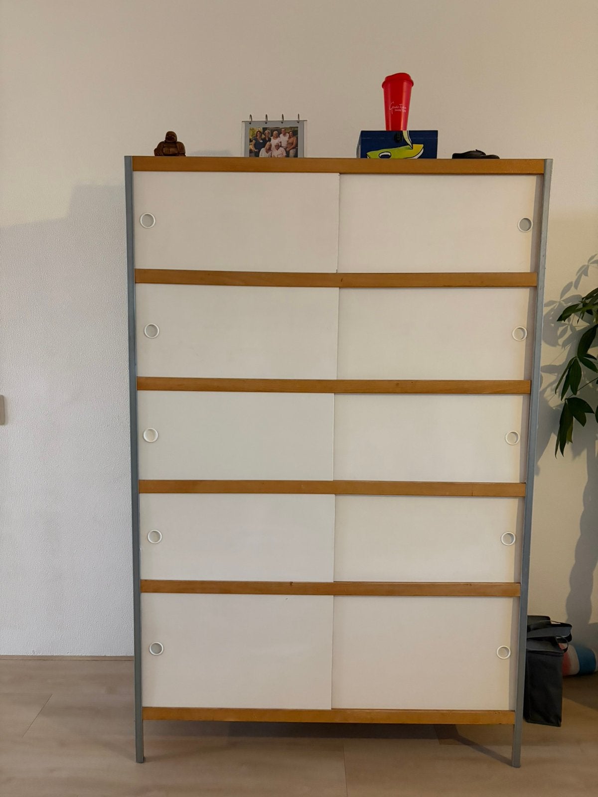 Kewlox kast met schuifdeuren – wit/hout, Ophalen of Verzenden, Zo goed als nieuw