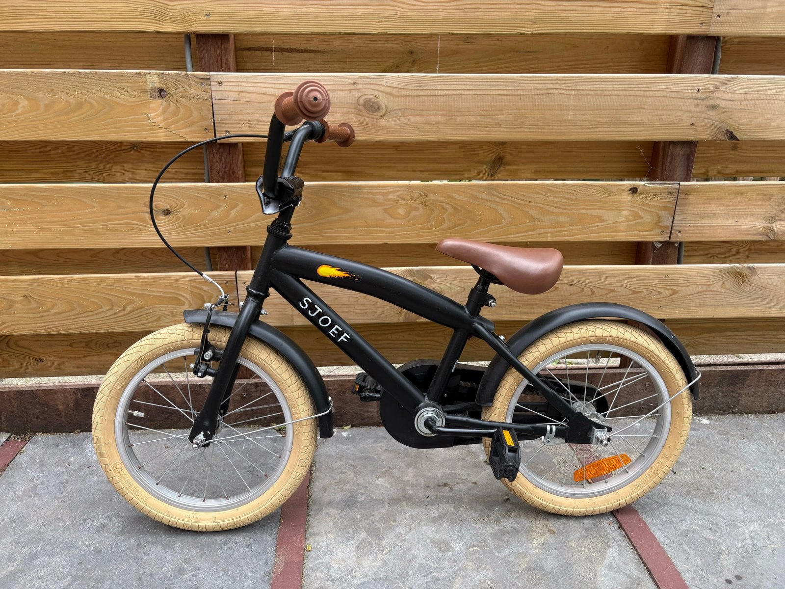 Ter overname SJOEF kinderfiets 18 inch, Ophalen, Zijwieltjes, Velgrem, 16 tot 20 inch