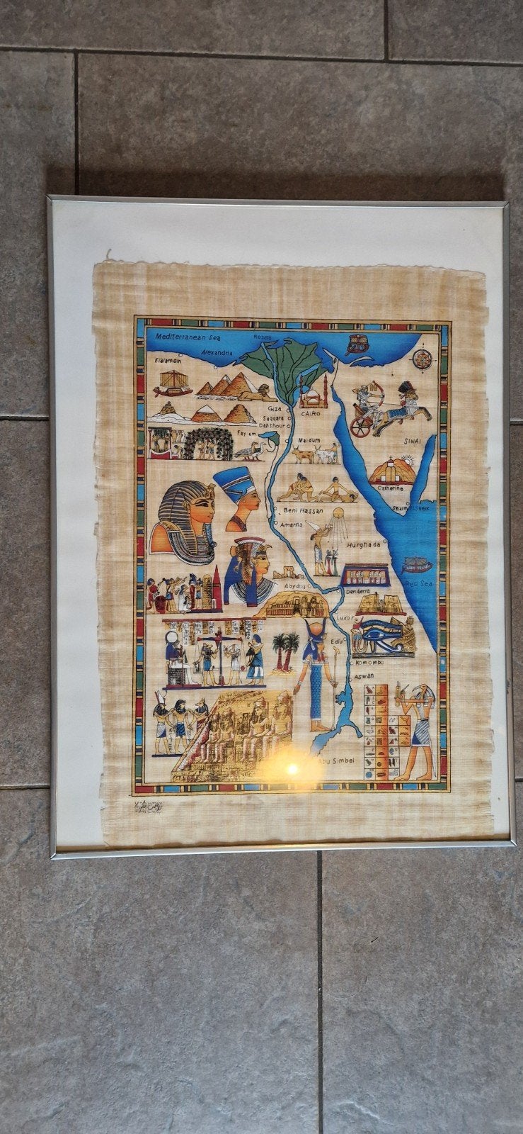 Ingelijste Egyptische Papyrus, Ophalen of Verzenden, Zo goed als nieuw