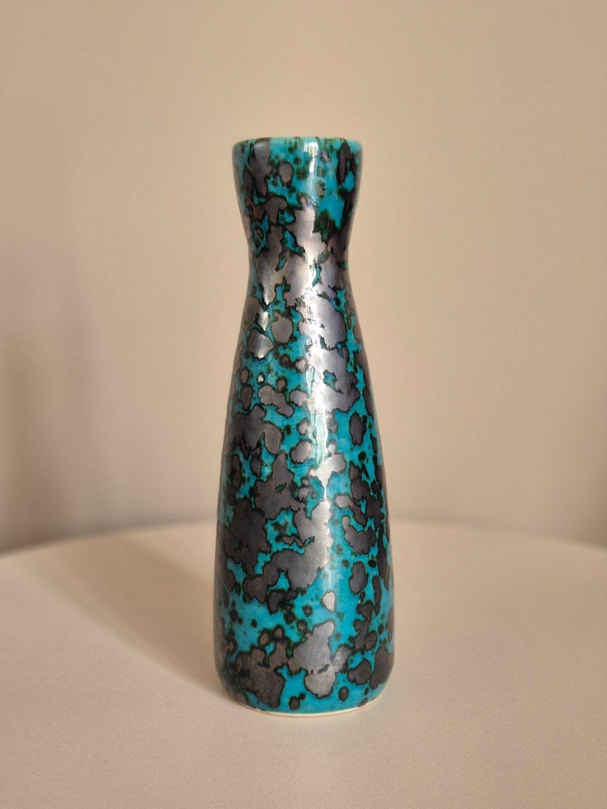 Vintage West Germany vaas 520-28, turquoise en zwart, Ophalen